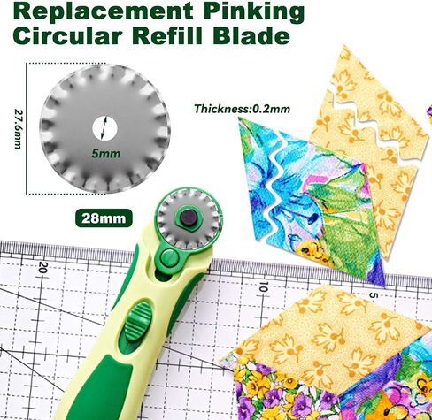 Yakamoz 5Pcs 28mm Pinking Rotary Cutter Blades - Wave Rotary Blades Replacement Pinking Circular Refill Blade Paper Fabric Cutting Tool for Quilting - Fits for Olfa Fiskars in Saudi Arabia