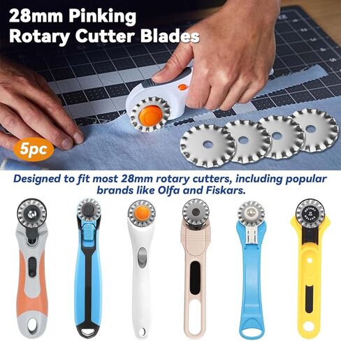 Yakamoz 5Pcs 28mm Pinking Rotary Cutter Blades - Wave Rotary Blades Replacement Pinking Circular Refill Blade Paper Fabric Cutting Tool for Quilting - Fits for Olfa Fiskars in Saudi Arabia