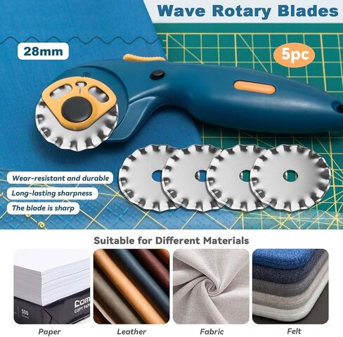 Yakamoz 5Pcs 28mm Pinking Rotary Cutter Blades - Wave Rotary Blades Replacement Pinking Circular Refill Blade Paper Fabric Cutting Tool for Quilting - Fits for Olfa Fiskars in Saudi Arabia
