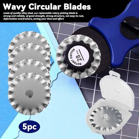 Yakamoz 5Pcs 28mm Pinking Rotary Cutter Blades - Wave Rotary Blades Replacement Pinking Circular Refill Blade Paper Fabric Cutting Tool for Quilting - Fits for Olfa Fiskars in Saudi Arabia