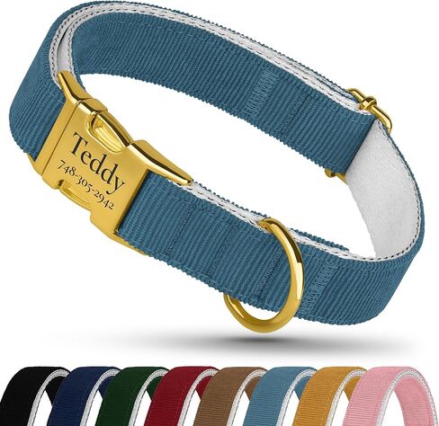 Personalized Dog Collar with Gold Metal Buckle, Velvet Custom Dog Collars for Small, Medium & Large Dogs – Puppy Collars with Metal Buckle, 4 Sizes, 8 Colors (Light Brown, S, 9"-12") in Saudi Arabia