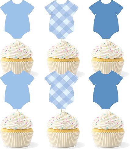 Baby Shower Cupcake Toppers, Gender Reveal Cupcake Toppers for Boy or Girl, Baby Boy Shower Decorations with Blue Gingham, Cake & Dessert Table Decor, Party Supplies in Saudi Arabia