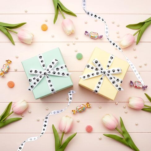 شريط طباعة مخالب أبيض وأسود مقاس 3/8 بوصة 50 ياردة شريط من الساتان مطبوع عليه مخالب الكلب والقط 2 لفات أشرطة موضوعية للحيوانات الأليفة من أجل الحرف اليدوية وزخارف الحفلات وحفلات أعياد الميلاد وديكور المنزل وصنع أقواس الشعر in Kuwait