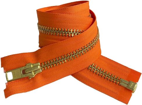 #10 Brass YKK Nectar Orange Heavy Weight Jacket Separating Zipper - Choose Your Length - Color: #564 Nectar Orange - Made in The United States (1 Zipper Per Pack) (Brass - 27" Inches) in Saudi Arabia