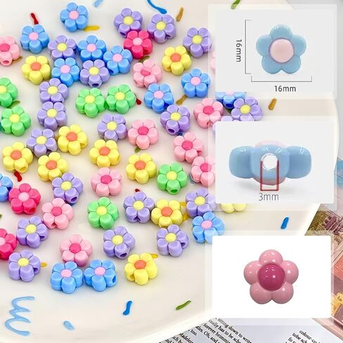 خرز زهرة اكريليك لصنع المجوهرات، متعدد الالوان، 16 ملم، حجم كبير، 100 قطعة، لوازم الحرف in Kuwait