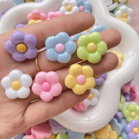 خرز زهرة اكريليك لصنع المجوهرات، متعدد الالوان، 16 ملم، حجم كبير، 100 قطعة، لوازم الحرف in Kuwait