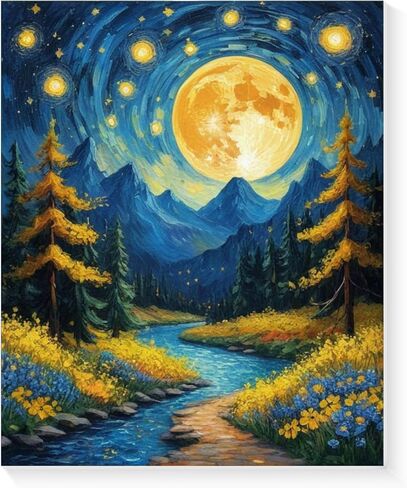 Qoosea Paint by Numbers Kit for Adults: DlY Painting Kits for Beginners with Frame Starry Painting Kit for Beginners Adults Fun Number Painting Art for Home Decor Gift for Girl Boys Teen 9.5×12inch in Saudi Arabia