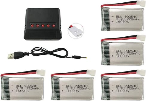 5PCS 3.7V 720mAh Lipo Battery with 5 in 1 Charger for Syma X5C X5C-1 X5A X5 X5SC X5SW H5C V931 Drone Accessory in Saudi Arabia
