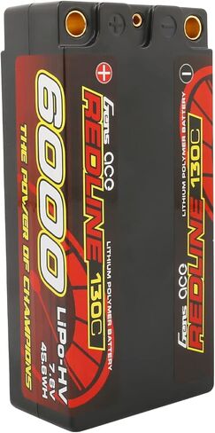 Gens ace 2S Shorty Lipo Battery Redline Series 6000mAh 7.6V 130C 2S2P HardCase HV Lipo Battery for with 5.0mm Bullet for 1 8 1 10 RC Racing Car Off Road Racing F1 Class FWD in Saudi Arabia