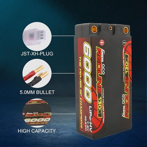 Gens ace 2S Shorty Lipo Battery Redline Series 6000mAh 7.6V 130C 2S2P HardCase HV Lipo Battery for with 5.0mm Bullet for 1 8 1 10 RC Racing Car Off Road Racing F1 Class FWD in Saudi Arabia