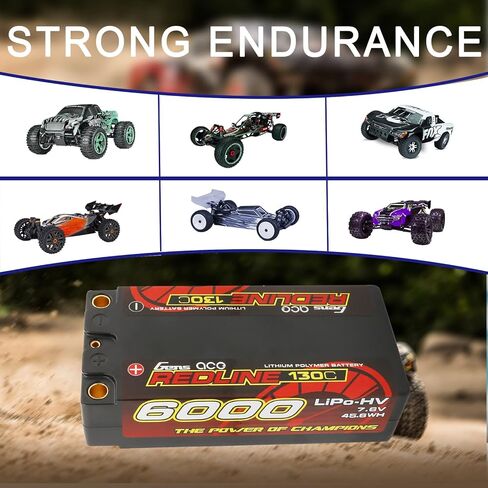 Gens ace 2S Shorty Lipo Battery Redline Series 6000mAh 7.6V 130C 2S2P HardCase HV Lipo Battery for with 5.0mm Bullet for 1 8 1 10 RC Racing Car Off Road Racing F1 Class FWD in Saudi Arabia