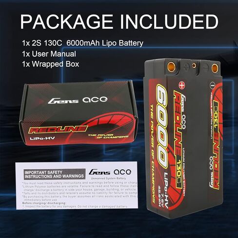 Gens ace 2S Shorty Lipo Battery Redline Series 6000mAh 7.6V 130C 2S2P HardCase HV Lipo Battery for with 5.0mm Bullet for 1 8 1 10 RC Racing Car Off Road Racing F1 Class FWD in Saudi Arabia