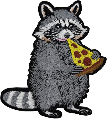 3.5" Funny Raccoon Munching Pizza Embroidered Iron On Patch Cute Emblem in Saudi Arabia