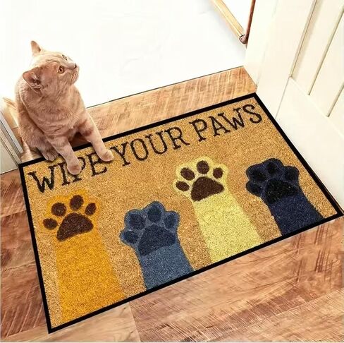 1pc Paw Print Doormat with Welcome Lettering & Paw Prints, Bathroom,Pet-Friendly Housewarming Gift for Cat Owners, Machine Washable Square Mat with Vibrant Paw Print Design Large(19.68 * 31.49in) in Saudi Arabia