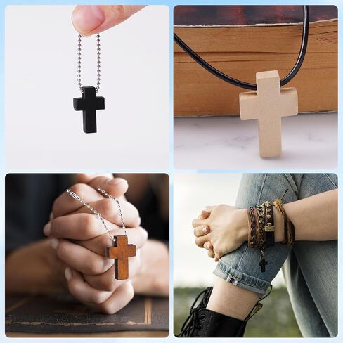 NiHome 100PCS Wooden Cross Charms in 5 Colors with Bead Chains, Cowhide Cord & Hole Punch, Mini Christian Pendants for DIY Crafts, Bracelets, Necklaces, Keychains, Prayer Blankets, Easter Decorations in Saudi Arabia