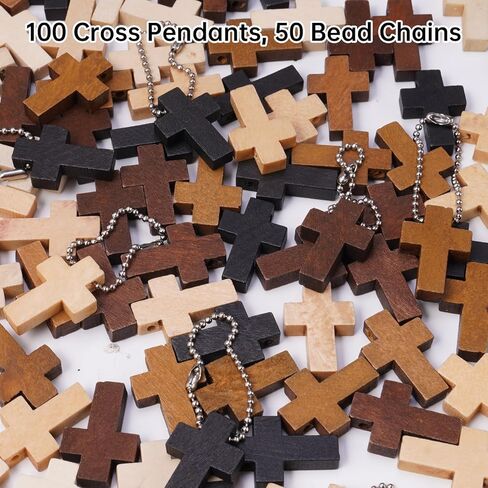 NiHome 100PCS Wooden Cross Charms in 5 Colors with Bead Chains, Cowhide Cord & Hole Punch, Mini Christian Pendants for DIY Crafts, Bracelets, Necklaces, Keychains, Prayer Blankets, Easter Decorations in Saudi Arabia