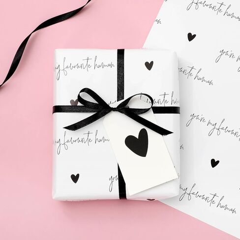 JarThenaAMCS Valentine's Day Wrapping Paper with Ribbon Tag -Not Roll-39.4 x 27.6 Inch Black Heart You're My Favorite Human Gift Wrap Art Paper for Bridal Baby Shower Birthday DIY Craft, 6 Sheet in Saudi Arabia
