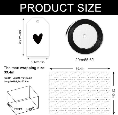 JarThenaAMCS Valentine's Day Wrapping Paper with Ribbon Tag -Not Roll-39.4 x 27.6 Inch Black Heart You're My Favorite Human Gift Wrap Art Paper for Bridal Baby Shower Birthday DIY Craft, 6 Sheet in Saudi Arabia