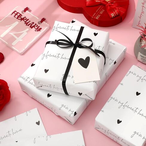 JarThenaAMCS Valentine's Day Wrapping Paper with Ribbon Tag -Not Roll-39.4 x 27.6 Inch Black Heart You're My Favorite Human Gift Wrap Art Paper for Bridal Baby Shower Birthday DIY Craft, 6 Sheet in Saudi Arabia
