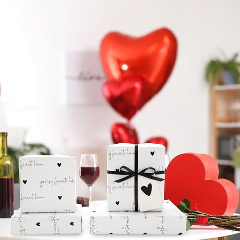 JarThenaAMCS Valentine's Day Wrapping Paper with Ribbon Tag -Not Roll-39.4 x 27.6 Inch Black Heart You're My Favorite Human Gift Wrap Art Paper for Bridal Baby Shower Birthday DIY Craft, 6 Sheet in Saudi Arabia