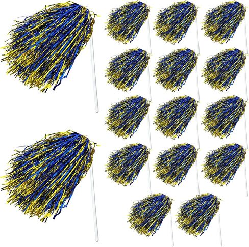 16pcs التشجيع بوم بومس المعادن احباط البلاستيك pompoms الخفافيش طويلة المقبض الرياضي الرياضي الرقص كرة القدم لكرة السلة نادي الروح الرياضية الاحتفال الأداء （الأزرق والذهبي） in Saudi Arabia