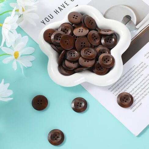 50 Pcs Big Wooden Buttons, 1 Inch (25 mm) Small Natural Wood Brown Buttons 4 Hole Round Sewing Large Replacement Button for Clothing, DIY Crafts, Jackets, Sewing Project, Home Decorations in Saudi Arabia