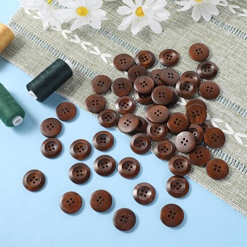 50 Pcs Big Wooden Buttons, 1 Inch (25 mm) Small Natural Wood Brown Buttons 4 Hole Round Sewing Large Replacement Button for Clothing, DIY Crafts, Jackets, Sewing Project, Home Decorations in Saudi Arabia