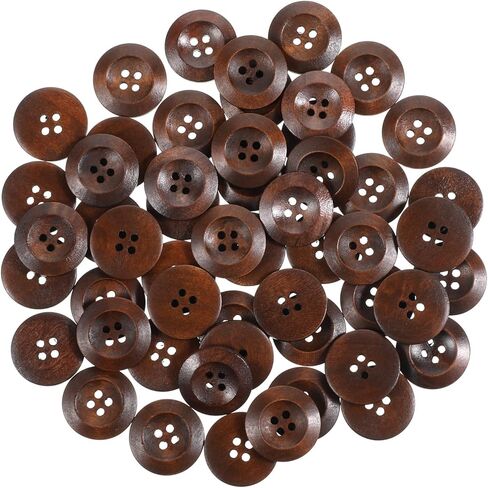 50 Pcs Big Wooden Buttons, 1 Inch (25 mm) Small Natural Wood Brown Buttons 4 Hole Round Sewing Large Replacement Button for Clothing, DIY Crafts, Jackets, Sewing Project, Home Decorations in Saudi Arabia
