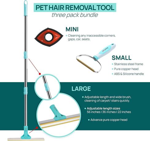 مشط سجاد لإزالة شعر الحيوانات الأليفة، مجموعة أدوات إزالة شعر الكلاب والقطط مكونة من 3 قطع قابلة لإعادة الاستخدام، مشط سجاد بمقبض طويل قابل للتعديل بطول 56 بوصة + فرش صغيرة للوبر للسجاد والأرائك وحصائر الأرضية والسلالم ومقاعد السيارة in Saudi Arabia