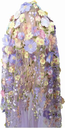 1 Yard Yellow 3D Flowers Heavy Embroidery Lace Floral Fabric for Sewing Dresses Jacket Jeans (Yellow Mesh,1 Yard) in Saudi Arabia