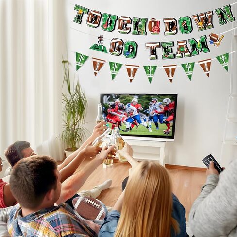 Tomario 53PCS Football Party Decorations Kit, Touch Down Go Team Football Theme Paper Banner Triangle Flags Banner Hanging Swirl - Football Game Day Party Decorations in Saudi Arabia