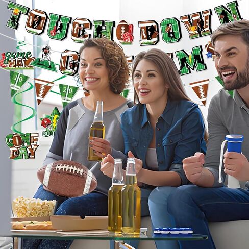 Tomario 53PCS Football Party Decorations Kit, Touch Down Go Team Football Theme Paper Banner Triangle Flags Banner Hanging Swirl - Football Game Day Party Decorations in Saudi Arabia