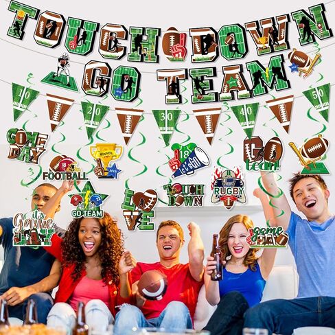 Tomario 53PCS Football Party Decorations Kit, Touch Down Go Team Football Theme Paper Banner Triangle Flags Banner Hanging Swirl - Football Game Day Party Decorations in Saudi Arabia