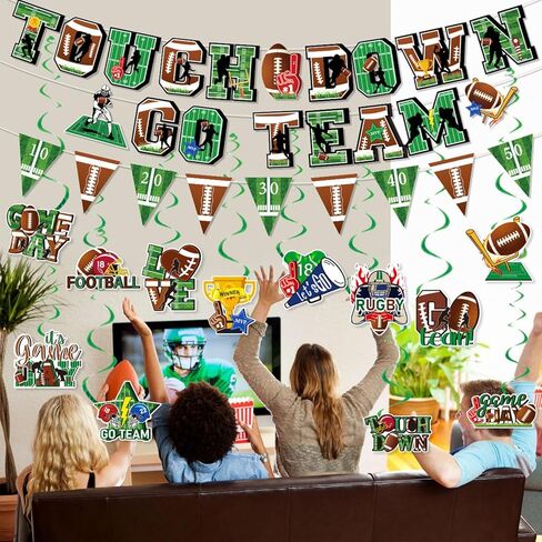 Tomario 53PCS Football Party Decorations Kit, Touch Down Go Team Football Theme Paper Banner Triangle Flags Banner Hanging Swirl - Football Game Day Party Decorations in Saudi Arabia