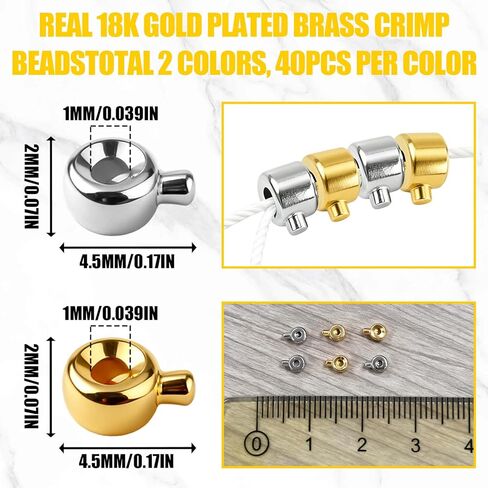80 Pcs Crimp Beads for Jewelry Making, Gold & Silver Flat Round Crimping Beads for Bracelets & Necklaces, 3.5mm Jewelry Crimp Bead with 1mm Hole for DIY Crafting in Saudi Arabia