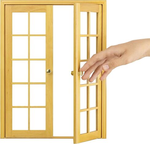1/6 Scale Wooden Dollhouse Double French Door with Glass – Panoramic Miniature Door with Handles for 12 Inch Dolls, Diorama & Roombox – Multi Color (White) in Saudi Arabia