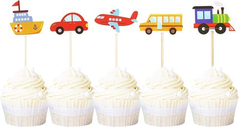 Ercadio 36 PCS Train Cupcake Toppers Picks Vintage Train Birthday Decorations Cake Decor Retro Transportation Railroad Crossing Sign Themed Party Supplies in Saudi Arabia