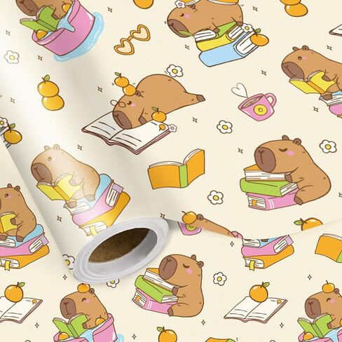 لفة ورق تغليف عيد الميلاد من LeZakaa Pink Capybara، كرتون كابيبارا مع الهدايا، تصميم كعكة البالونات لحفلات أعياد الميلاد للأطفال وتغليف الهدايا، لفة صغيرة 17 بوصة × 16.4 قدم in Saudi Arabia