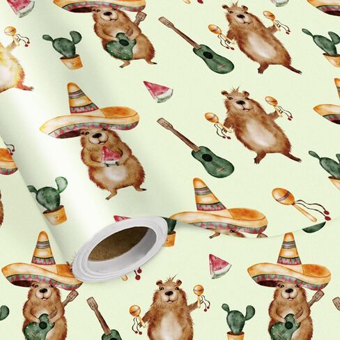 لفة ورق تغليف عيد الميلاد من LeZakaa Pink Capybara، كرتون كابيبارا مع الهدايا، تصميم كعكة البالونات لحفلات أعياد الميلاد للأطفال وتغليف الهدايا، لفة صغيرة 17 بوصة × 16.4 قدم in Kuwait