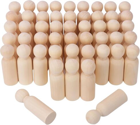 50 Pieces Wood Peg People, 3.54 Inch Wooden Peg Dolls Bodies, Unfinished Wooden People Figures, Wooden Peg Doll Body for Painting, DIY, Crafting and Art Projects in Saudi Arabia