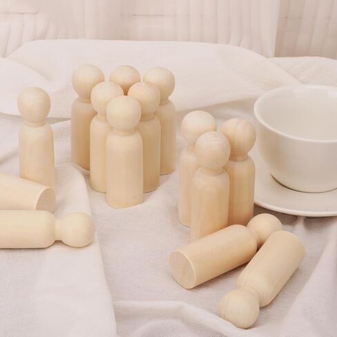 50 Pieces Wood Peg People, 3.54 Inch Wooden Peg Dolls Bodies, Unfinished Wooden People Figures, Wooden Peg Doll Body for Painting, DIY, Crafting and Art Projects in Saudi Arabia