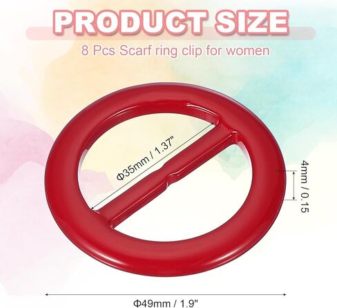 PATIKIL 8 Pcs T-Shirt Tie Clips, Plastic Silk Scarf Ring Clip Waist Knotted Buckle Rings Fashion Round Circle Buckles for Women Clothing Scarves Hat Decor Wrap Holders, Red in Saudi Arabia