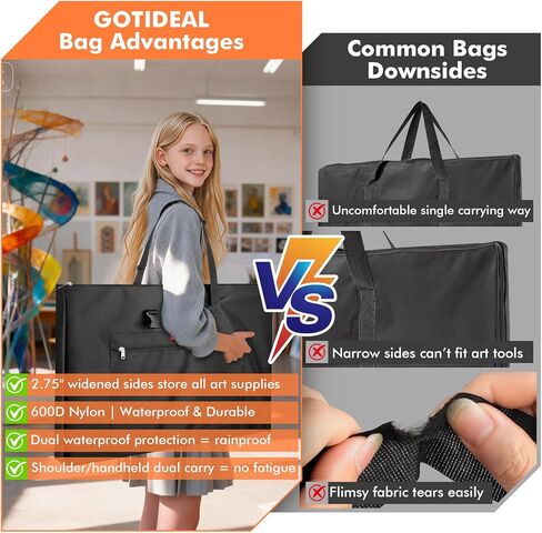 GOTIDEAL Light Weight Art Portfolio Bag,Side Widening, 24x36 Inches Waterproof Art Portfolio Case with Shoulder&Handle Carry, Storage Carrying Bag for Artwork Sketch Drawing Canvas Photography Poster in Kuwait