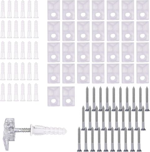30 Sets Clear Mirror Holder Clips, Invisible Wall Mounting Hardware Mirror Hanging Kit for Frameless Bathroom Mirrors/Glass Photo Frames with Screws & Hollow Wall Anchors in Kuwait