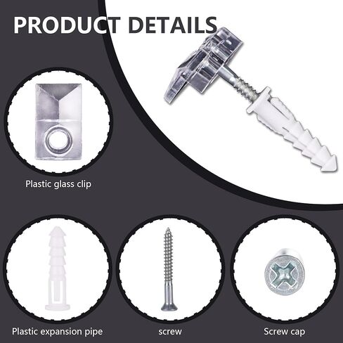 30 Sets Clear Mirror Holder Clips, Invisible Wall Mounting Hardware Mirror Hanging Kit for Frameless Bathroom Mirrors/Glass Photo Frames with Screws & Hollow Wall Anchors in Kuwait