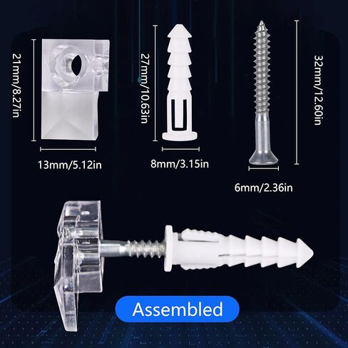 30 Sets Clear Mirror Holder Clips, Invisible Wall Mounting Hardware Mirror Hanging Kit for Frameless Bathroom Mirrors/Glass Photo Frames with Screws & Hollow Wall Anchors in Kuwait