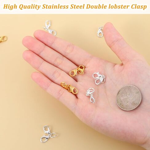مجموعة مشابك مخلب جراد البحر وحلقات القفز، موصل موسع قلادة مشبك جراد البحر المزدوج، مشابك مجوهرات ذهبية/فضية للقلادة والسوار وسلاسل المفاتيح ومستلزمات صنع المجوهرات بنفسك in Saudi Arabia