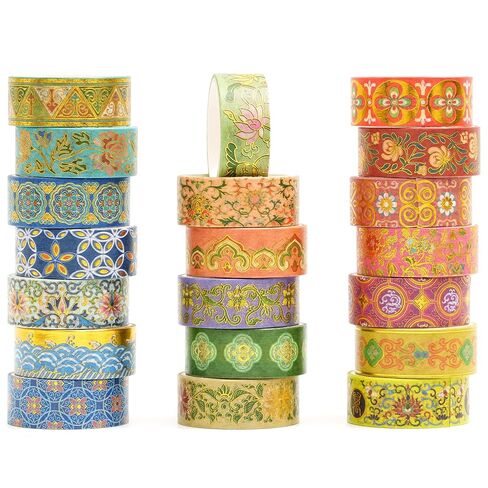 20 Rolls Chinese Style Washi Tape Set, Ancient Palace Pattern Decorative Masking Tapes with Gold Foil, Oriental for Craft, Scrapbook, DIY, Gift Wrapping (23-Dancing Phoenix Grace) in Saudi Arabia