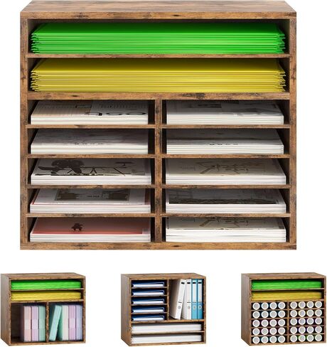 منظم تخزين ورق القصاصات مقاس 12 × 12 من Alpeir 6 فتحات منظمات حرفية خشبية وتخزين شديد التحمل وقابل للتكديس من الفينيل مع فواصل قابلة للتعديل لغرفة الحرف اليدوية، أسود in Kuwait