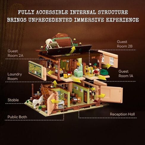 Western-Inn Lighting-Building-Bricks Set - 2682 Pcs The Old West Inn Light Construction Hotel Building Model Set for Adults and West Lovers in Kuwait